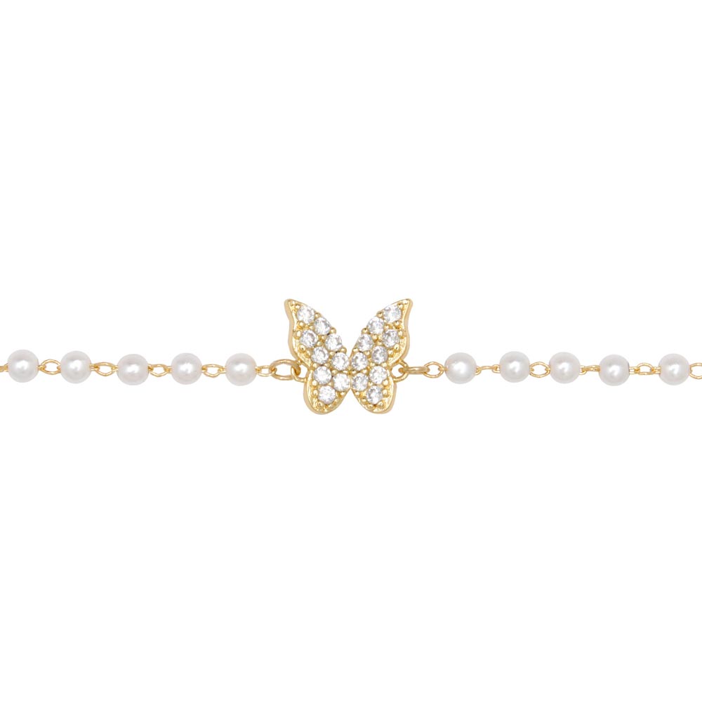 Pave Butterflu Pearly Chain Bracelet