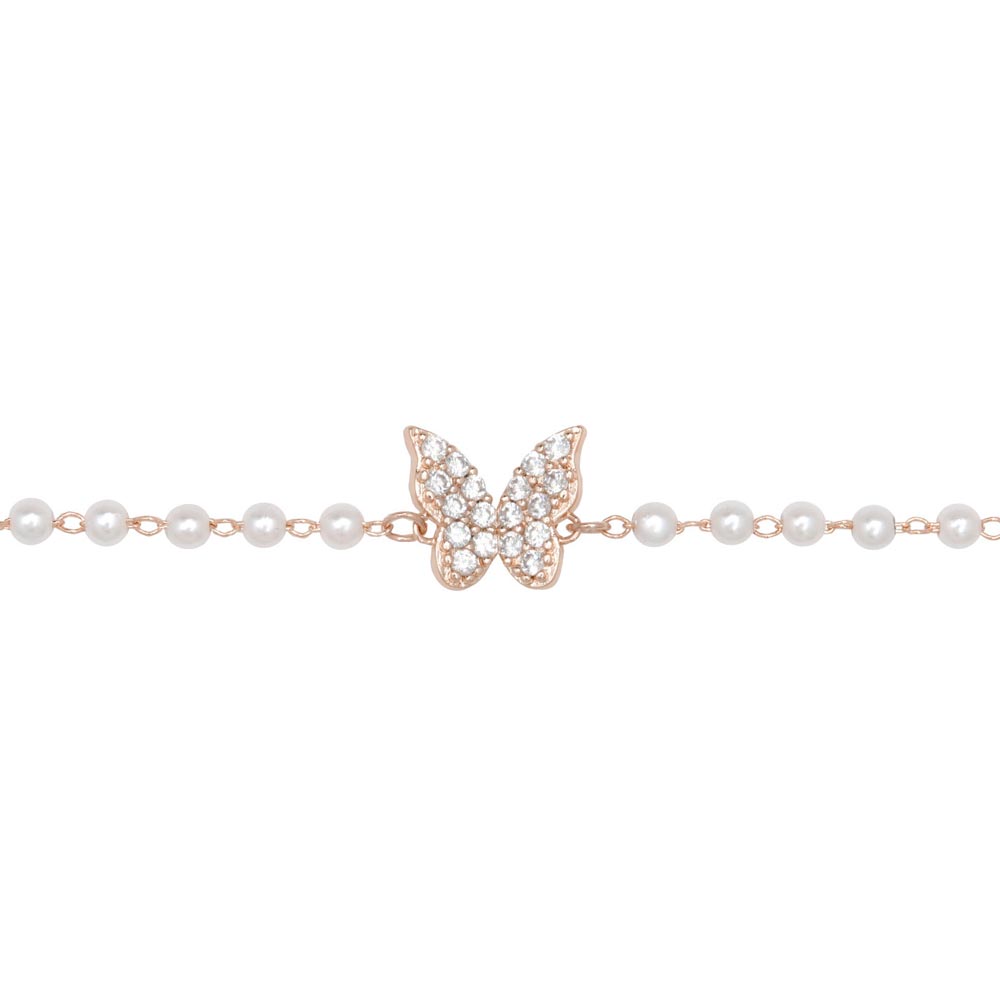 Pave Butterflu Pearly Chain Bracelet