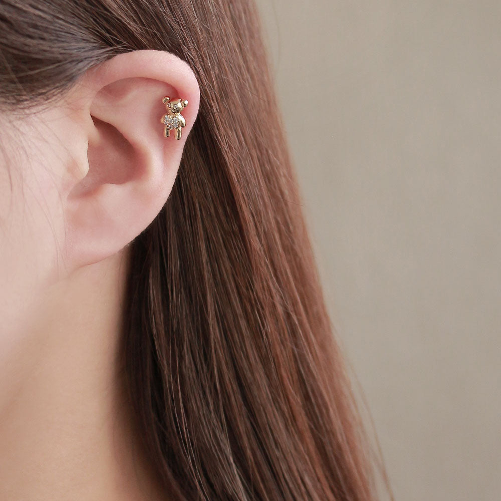 Jeweled Bear Barbell Earring