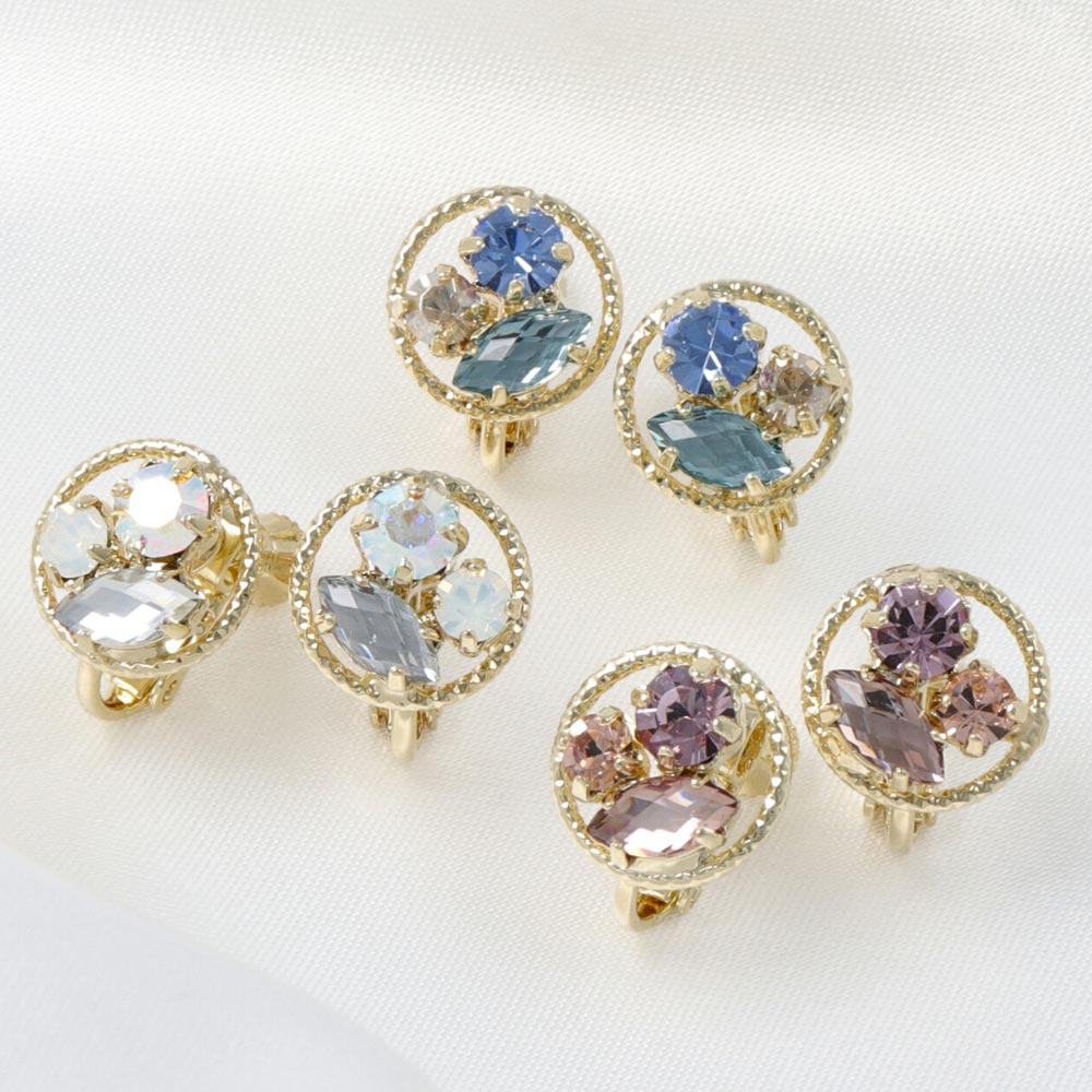 Jeweled Circle Clip On Earrings - osewaya
