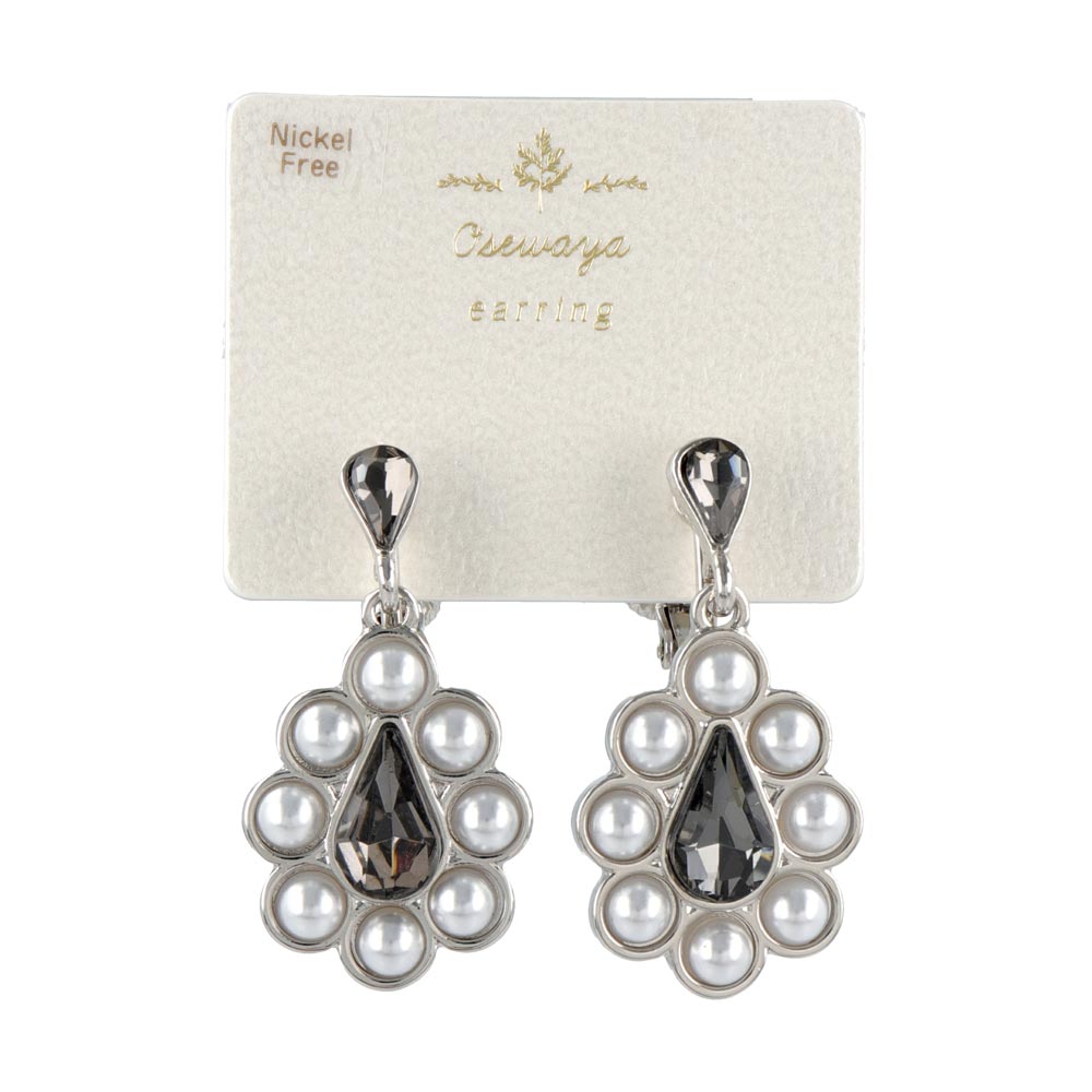 Pave Drop Clip On Earrings