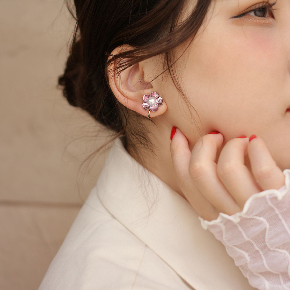 Clear Flower Clip On Earrings
