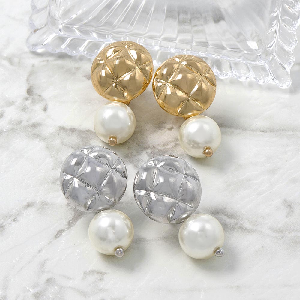 Button and Pearl Clip On Earrings
