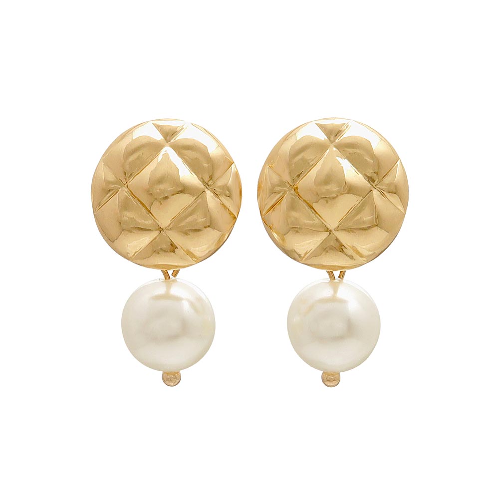 Button and Pearl Clip On Earrings