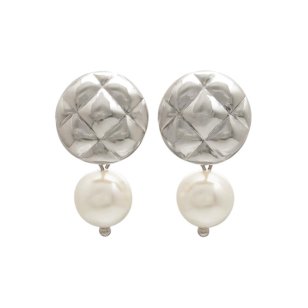 Button and Pearl Clip On Earrings