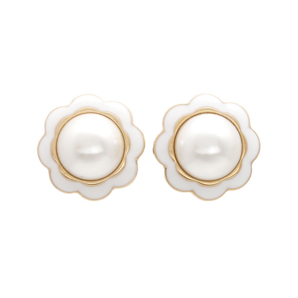 Pearl Button Clip On Earrings