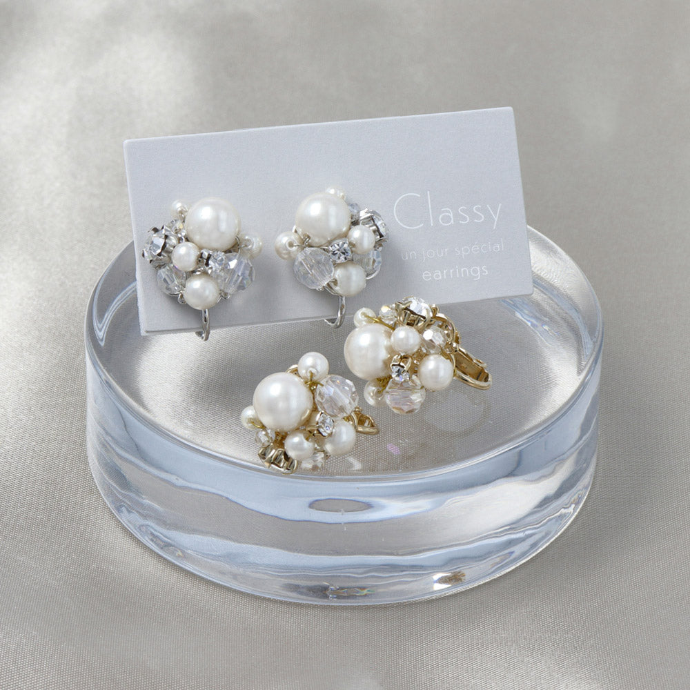 Pearly Cluster Clip On Earrings - osewaya