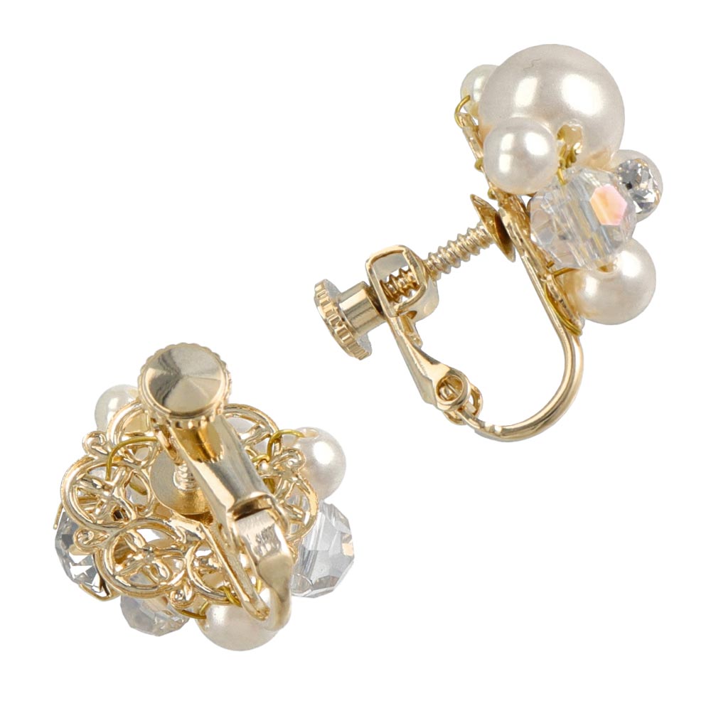Pearly Cluster Clip On Earrings