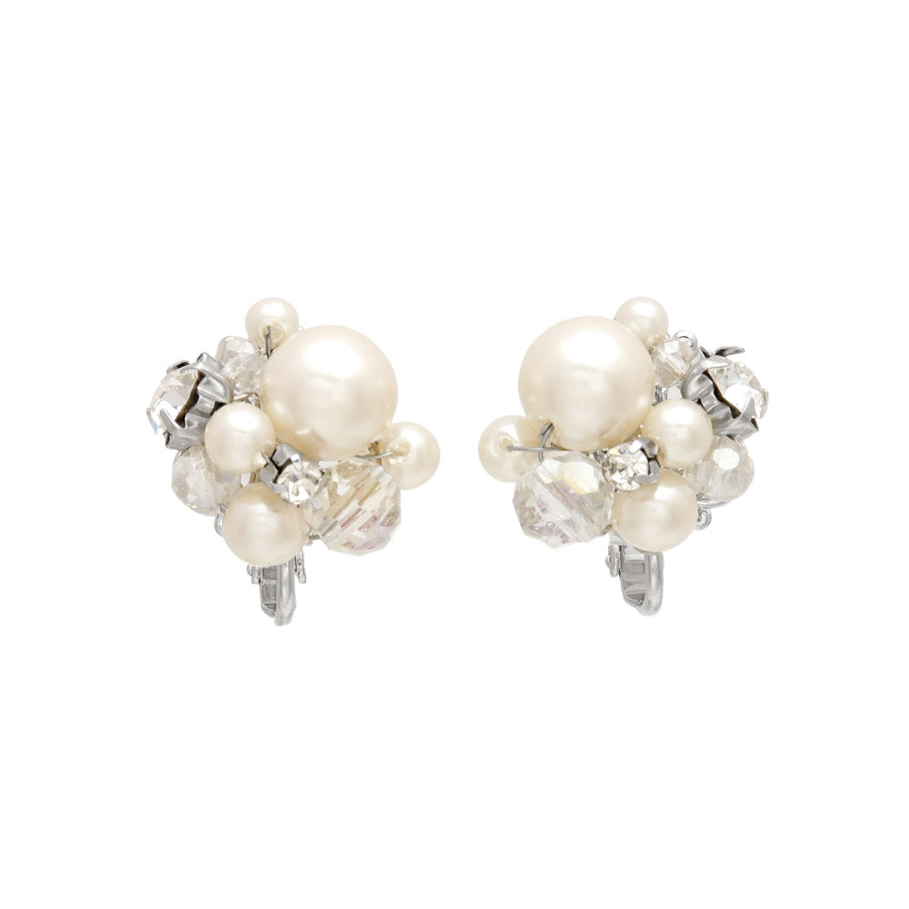 Pearly Cluster Clip On Earrings