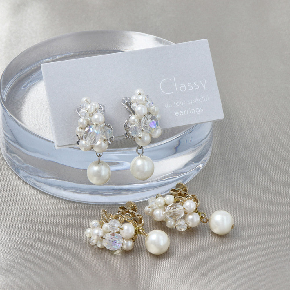 Drop Pearl Cluster Clip On Earrings - osewaya