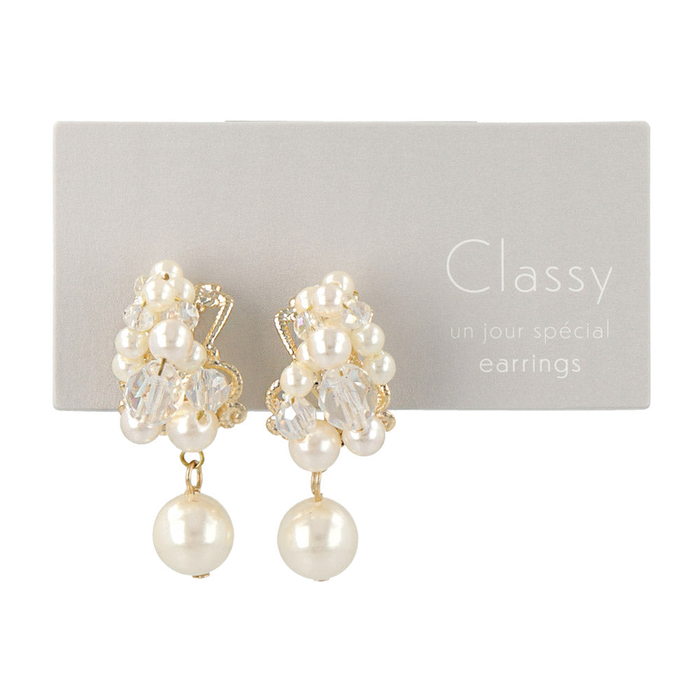 Drop Pearl Cluster Clip On Earrings