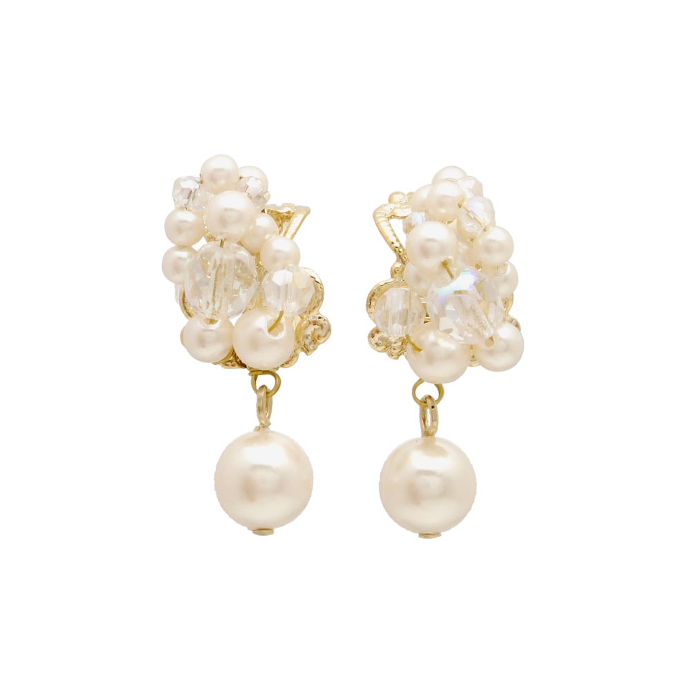 Drop Pearl Cluster Clip On Earrings