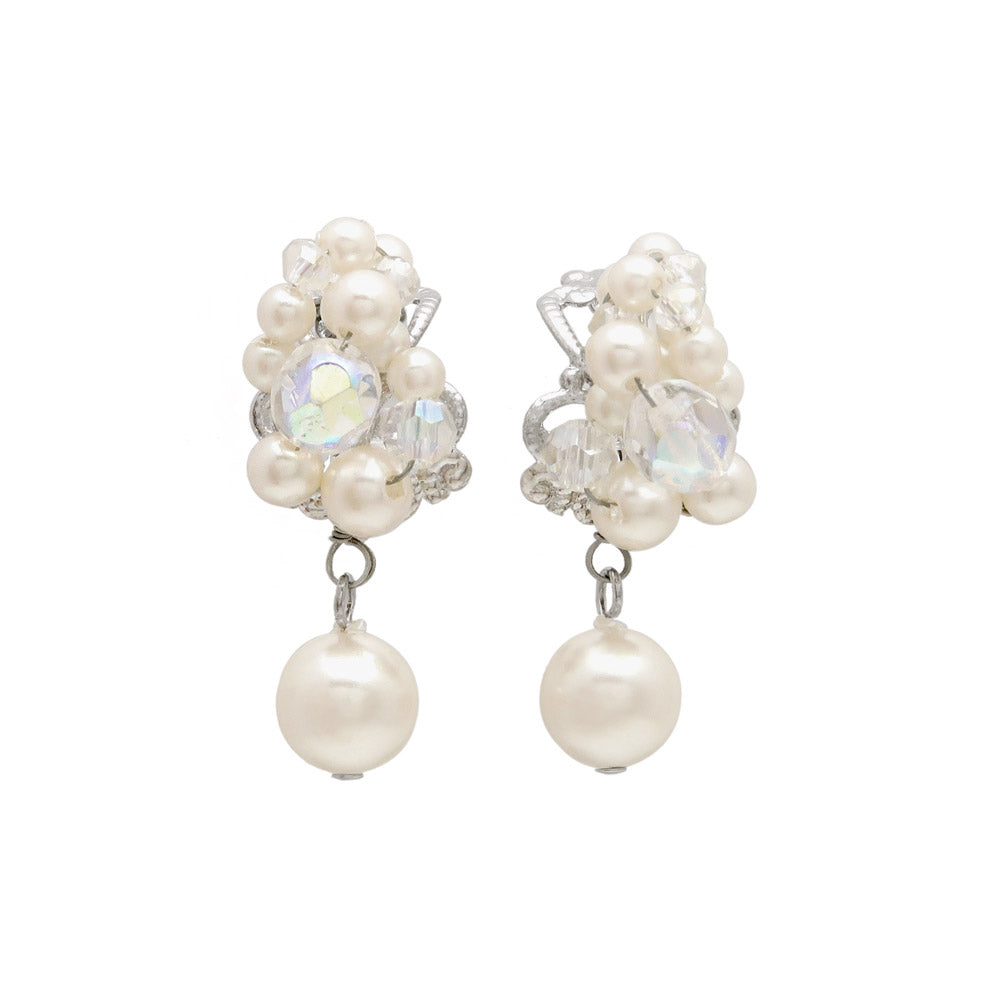 Drop Pearl Cluster Clip On Earrings