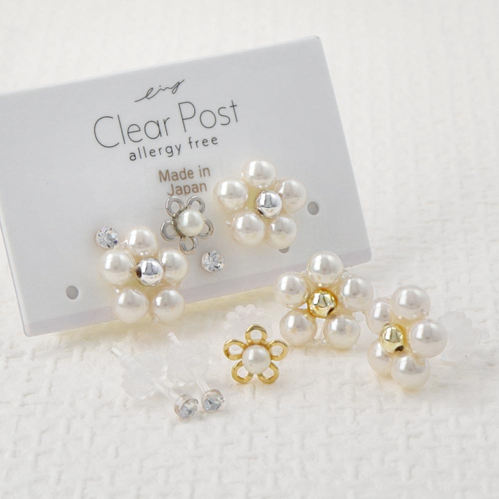 Pearly Flower Plastic Earring Set