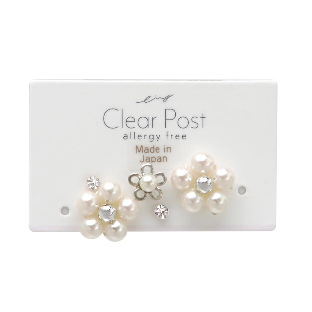 Pearly Flower Plastic Earring Set