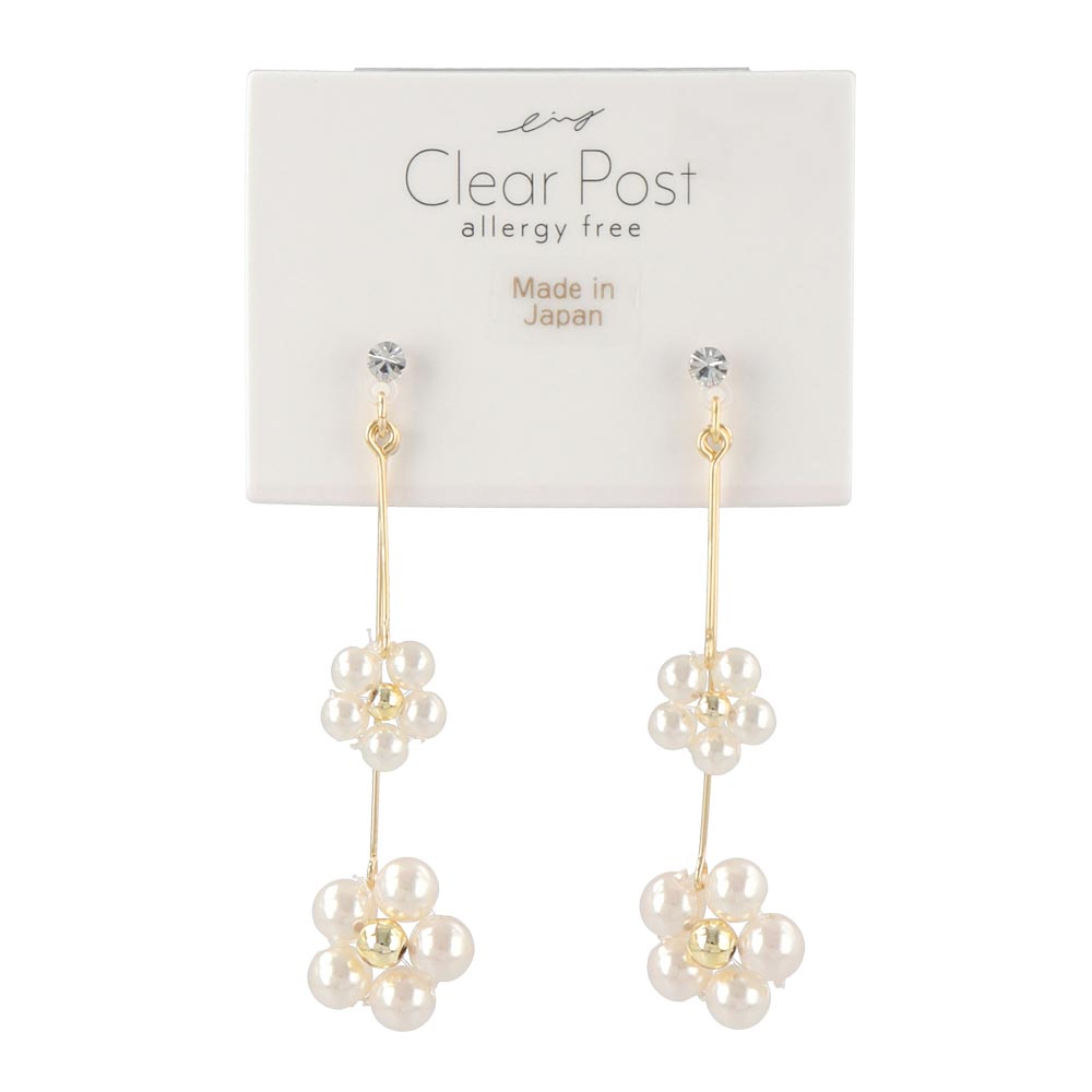 Pearl Flower Swing Plastic Earrings