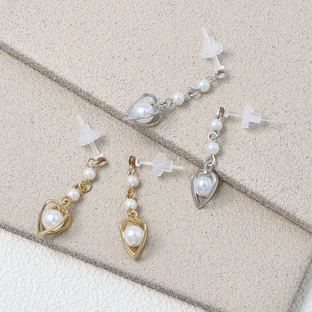 Drop Heart Pearl Plastic Earrings - osewaya