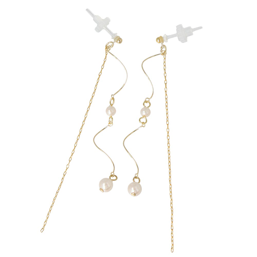 Spiral and Chain Drop Pearl Plastic Earrings