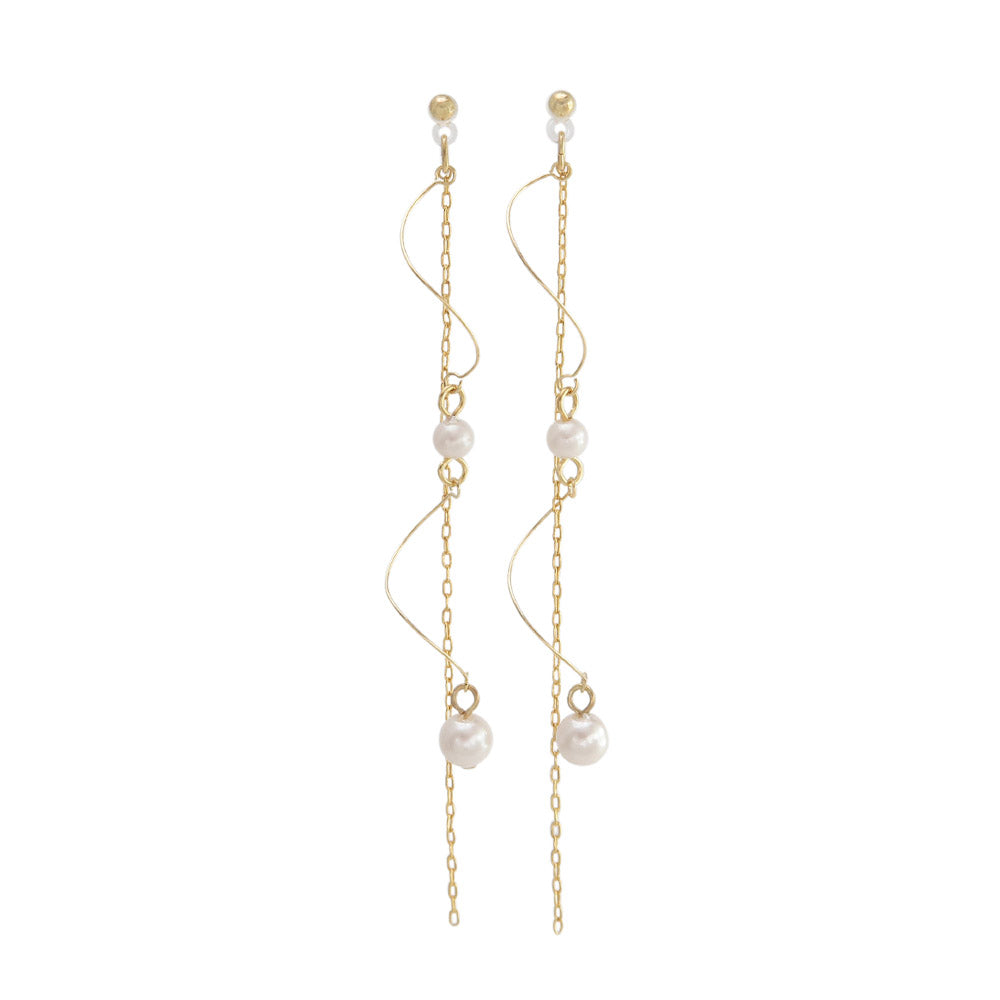 Spiral and Chain Drop Pearl Plastic Earrings
