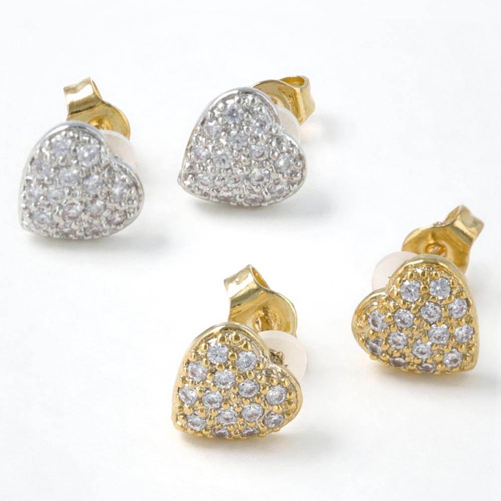 Pave Heart 18K Gold Post Earrings - osewaya