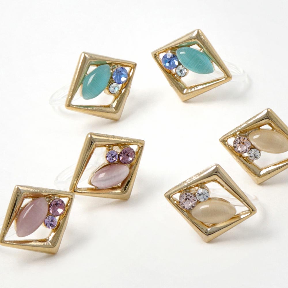Jeweled Square Invisible Clip On Earrings - osewaya