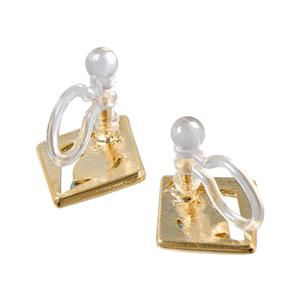 Jeweled Square Invisible Clip On Earrings