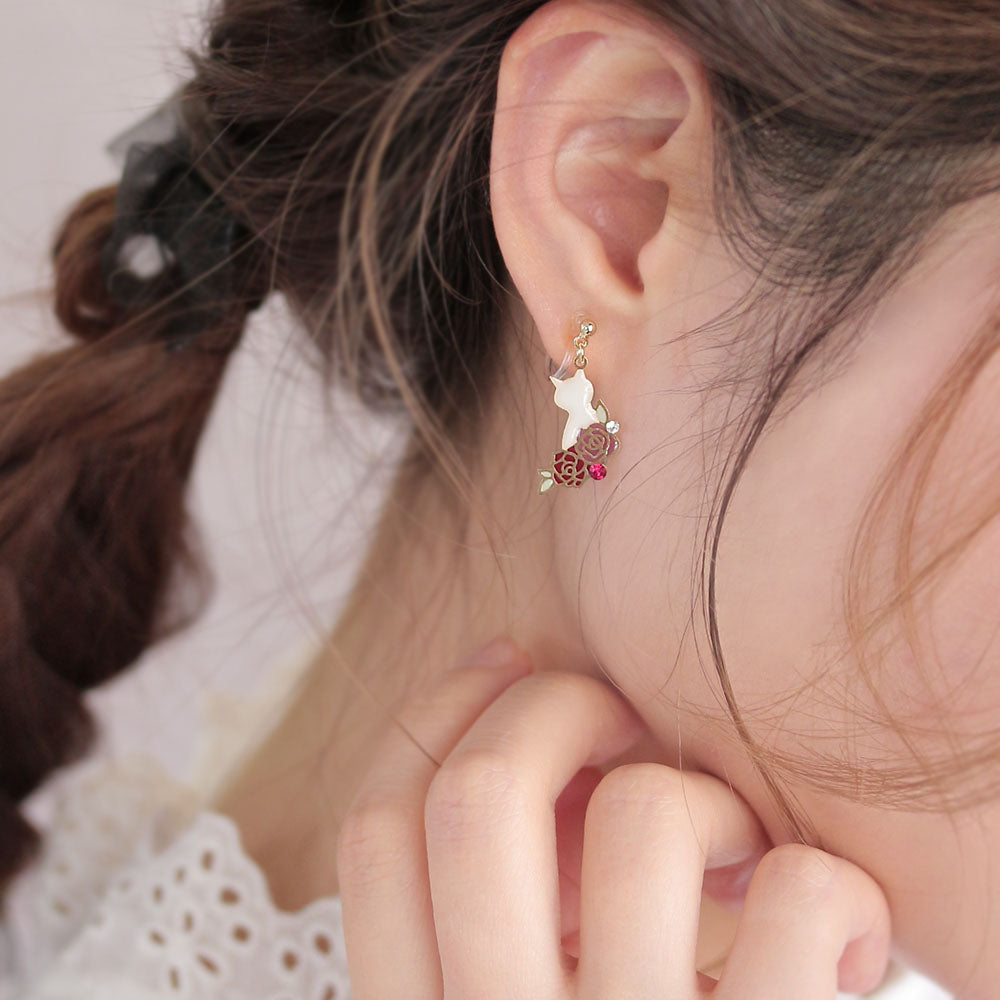 Rose and Cat Invisible Clip On Earrings