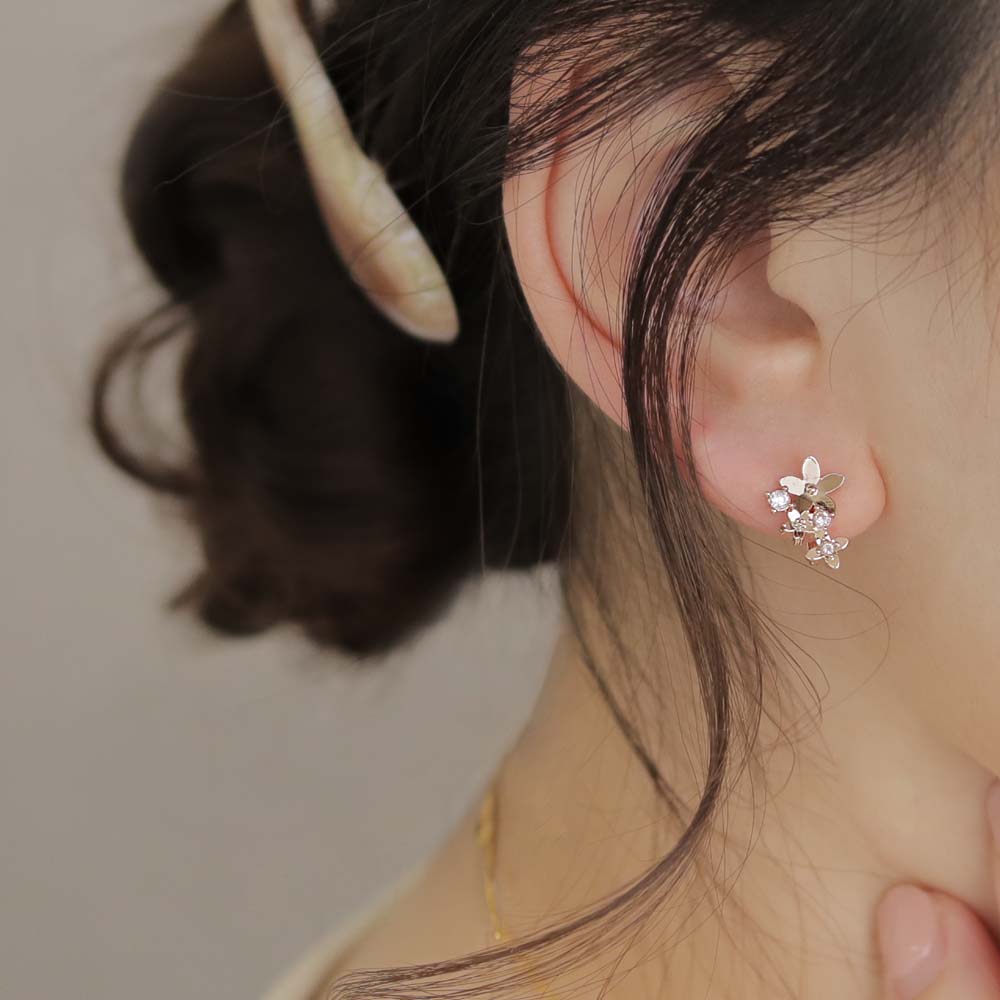 Flower CZ Loop Fit Clip On Earrings