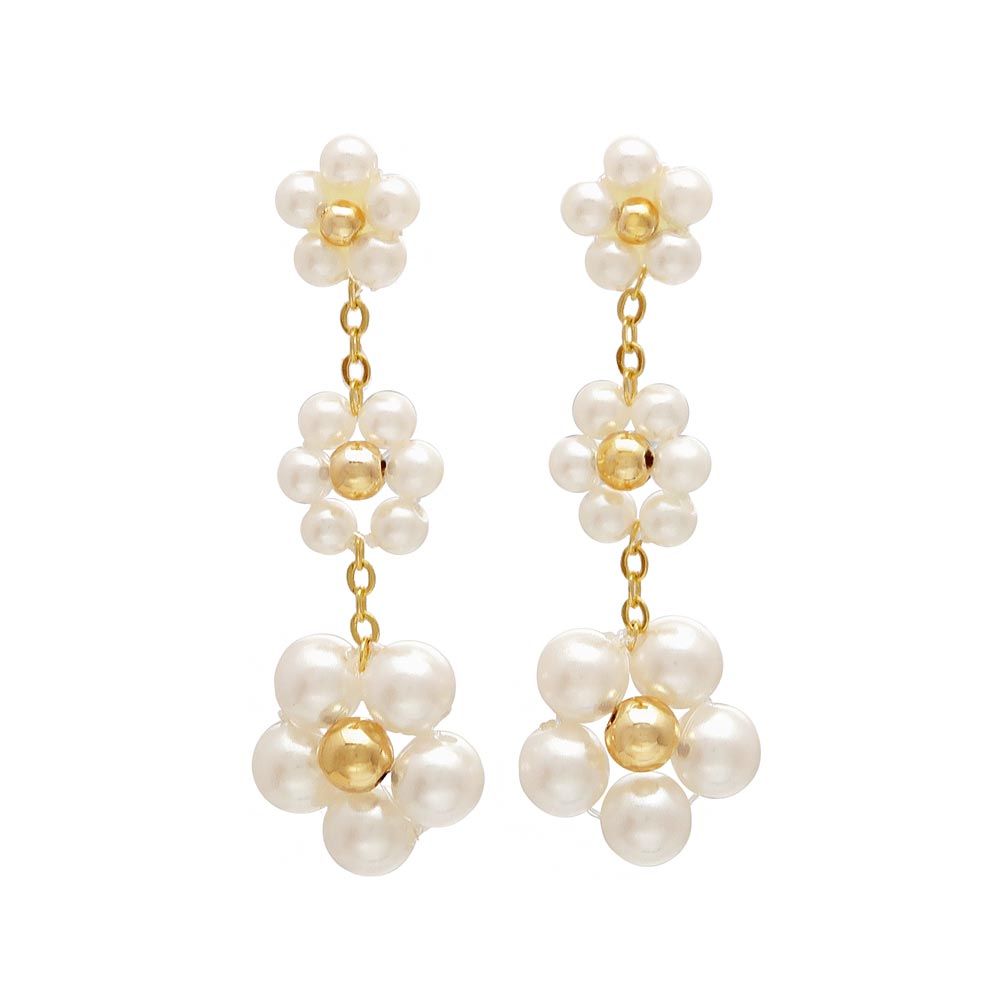 Pearl Flower Station Invisible Clip On Earrings