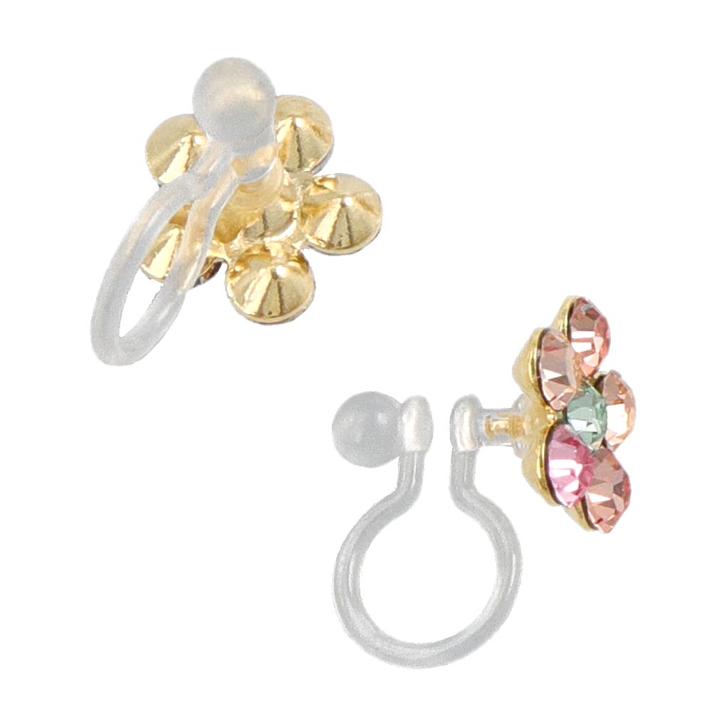 Pave Small Flower Invisible Clip On Earrings