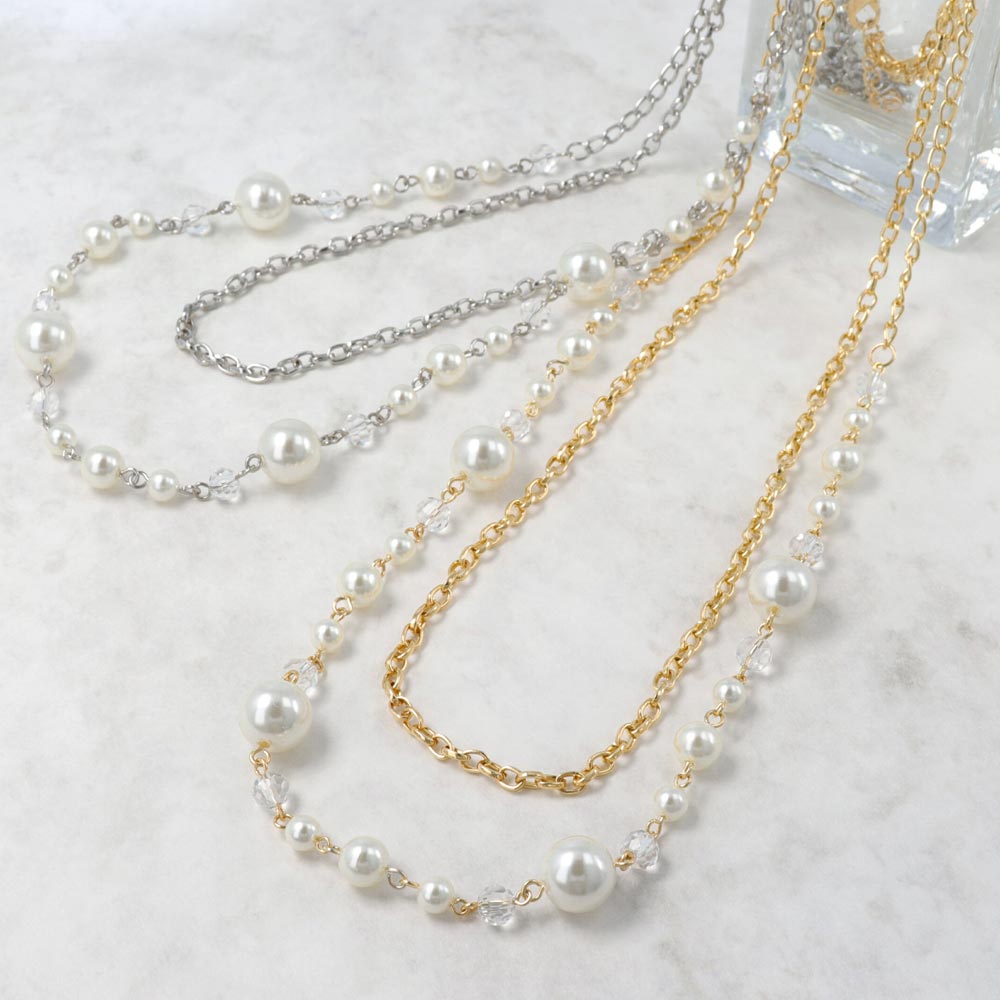 Double Strand Long Pearl Necklace - osewaya