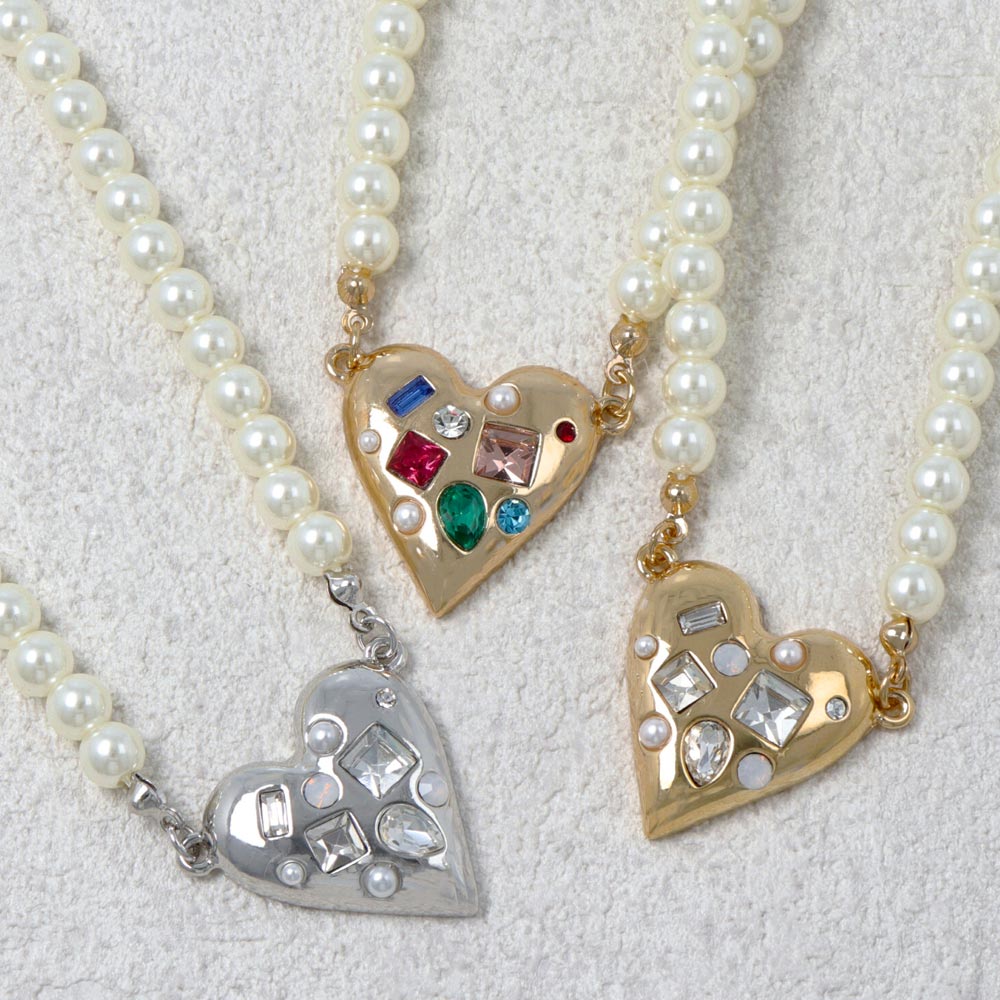 Beaded Heart Pearl Chain Necklace - osewaya