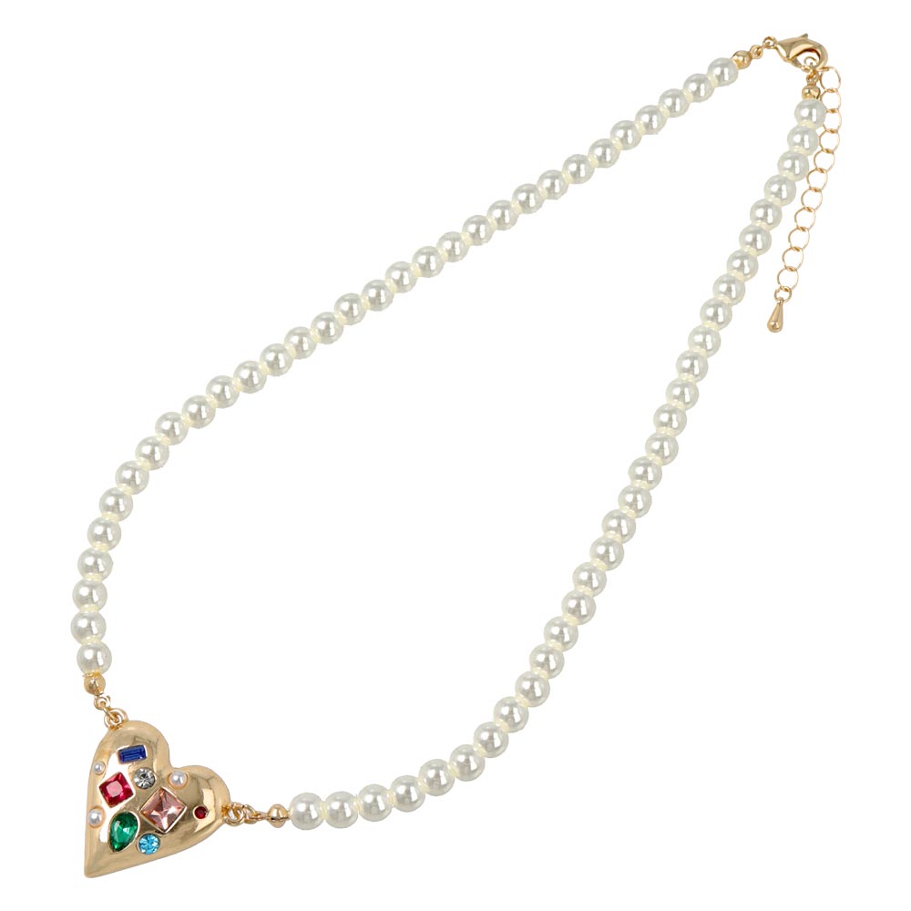 Beaded Heart Pearl Chain Necklace