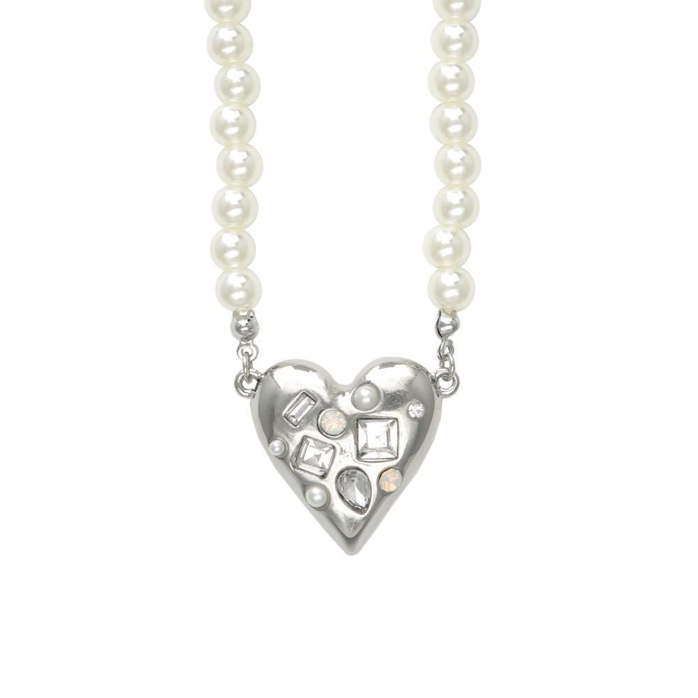 Beaded Heart Pearl Chain Necklace