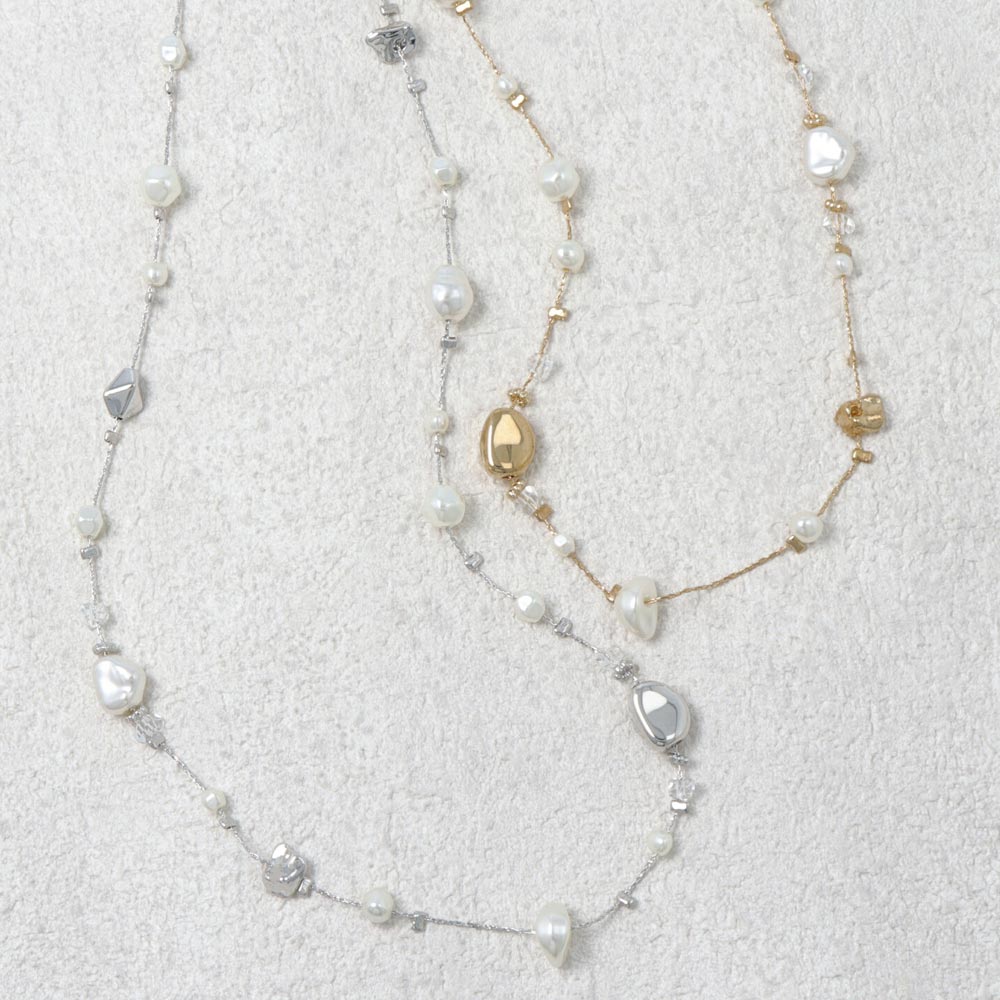 Faux Pearl Mismatched Mantel Necklace - osewaya