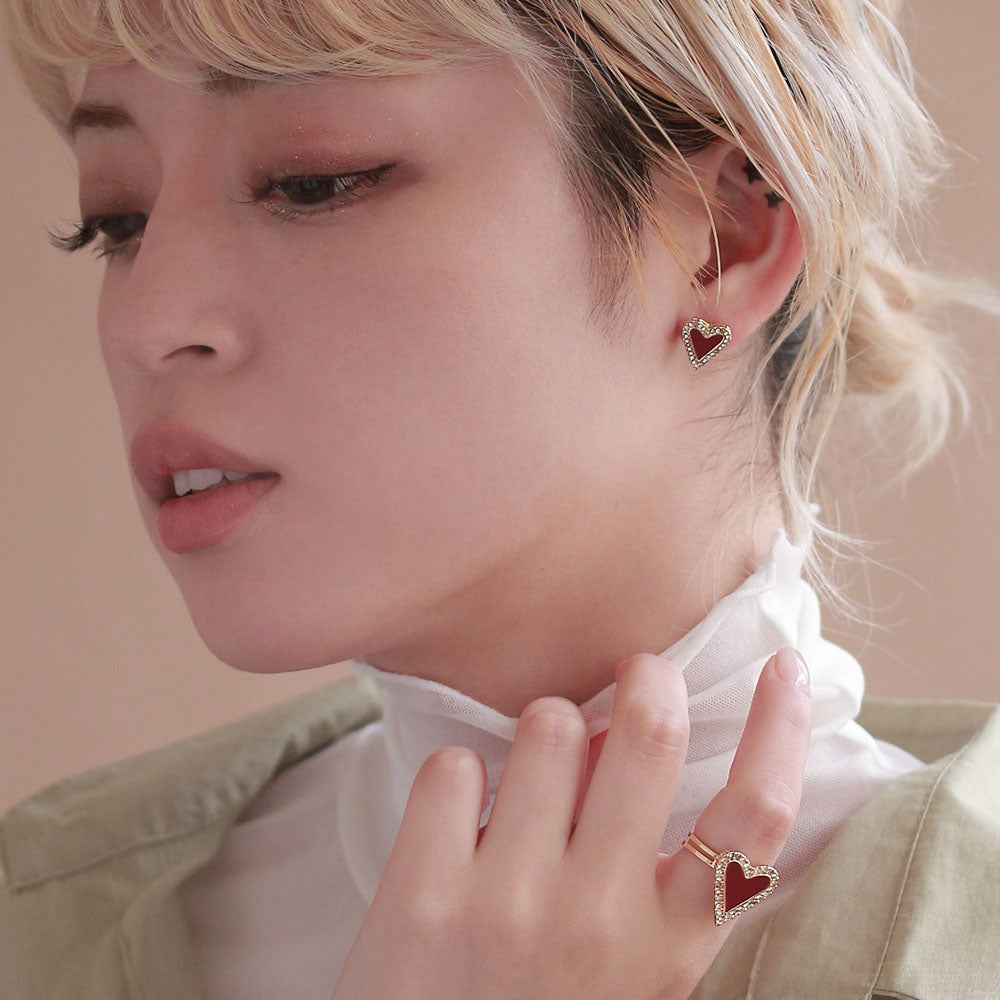 Jeweled Heart Stud Earrings - osewaya