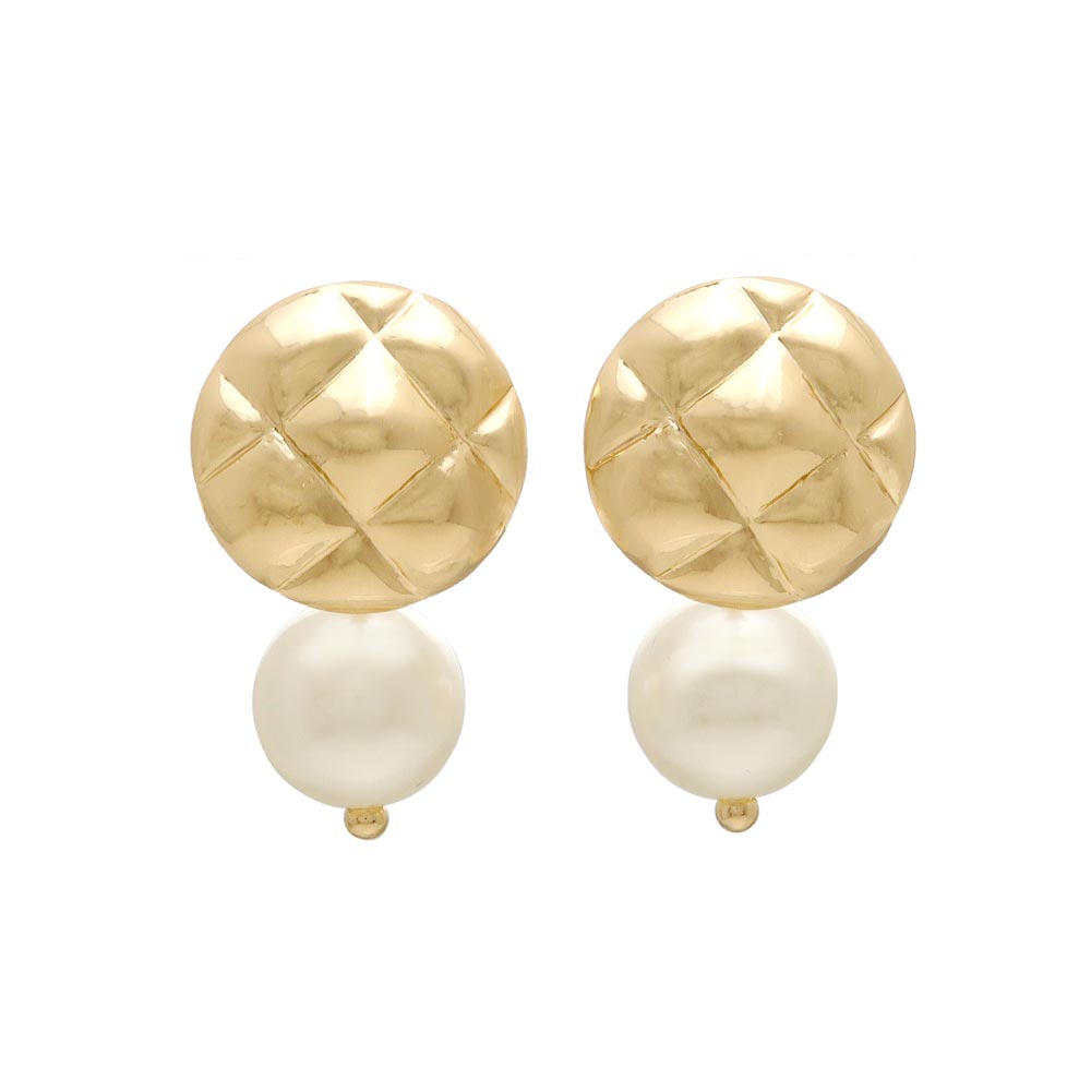 Button and Pearl Titanium Earrings