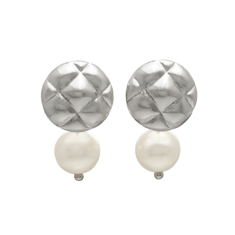 Button and Pearl Titanium Earrings