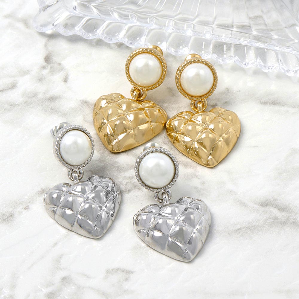 Quilted Heart Titanium Earrings - osewaya
