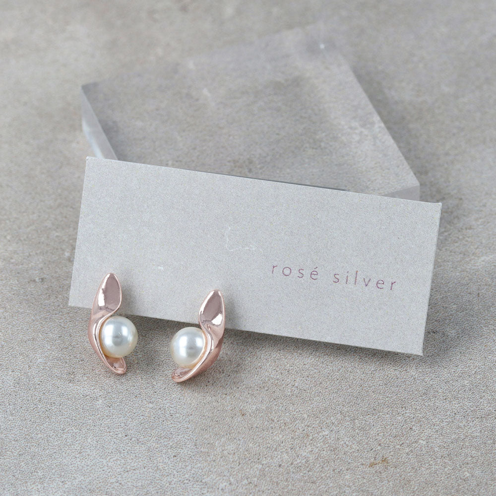 Rose Silver Inlaid Pearl Earrings