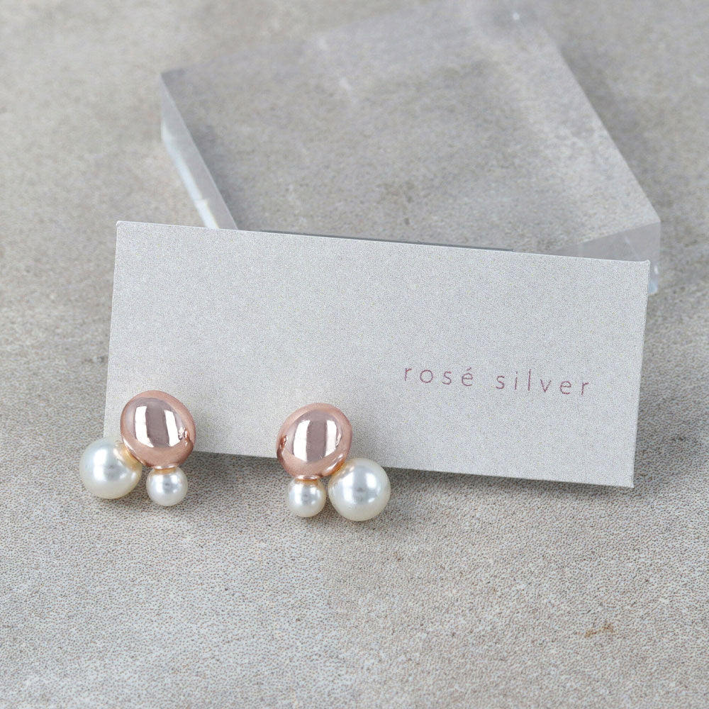 Rose Silver Double Pearl Earrings - osewaya