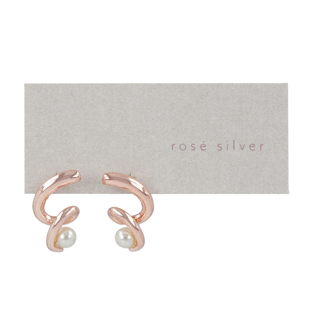 Rose Silver Spiral Pearl Earrings