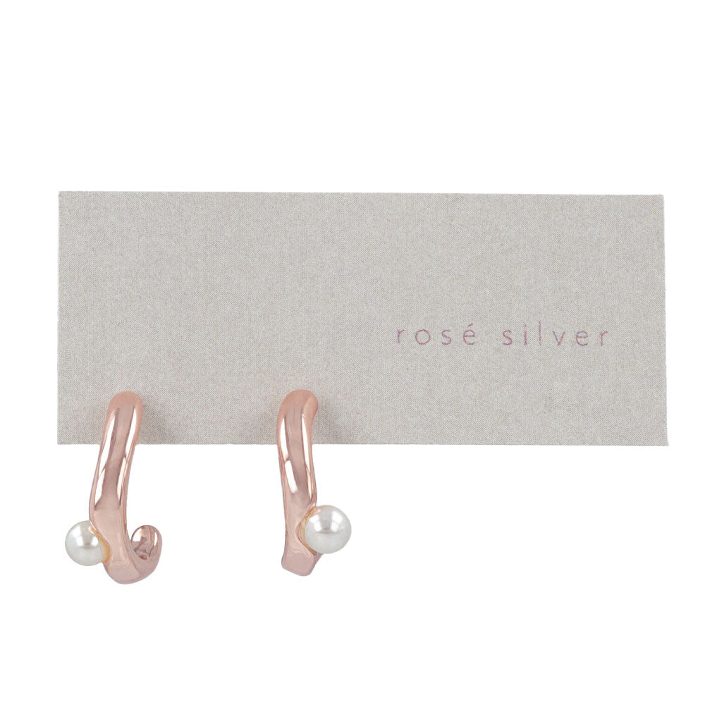 Rose Silver Pearl Hoop Earrings