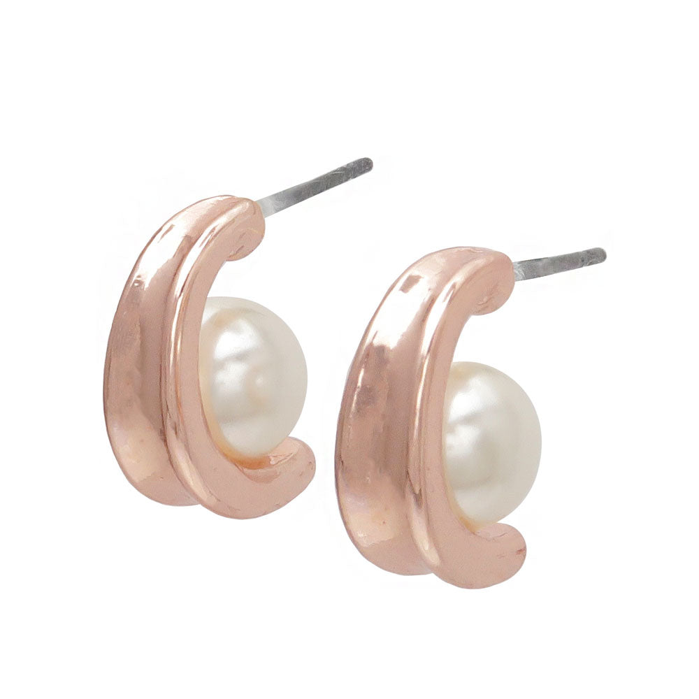 Rose Silver Curl Pearl Earrings