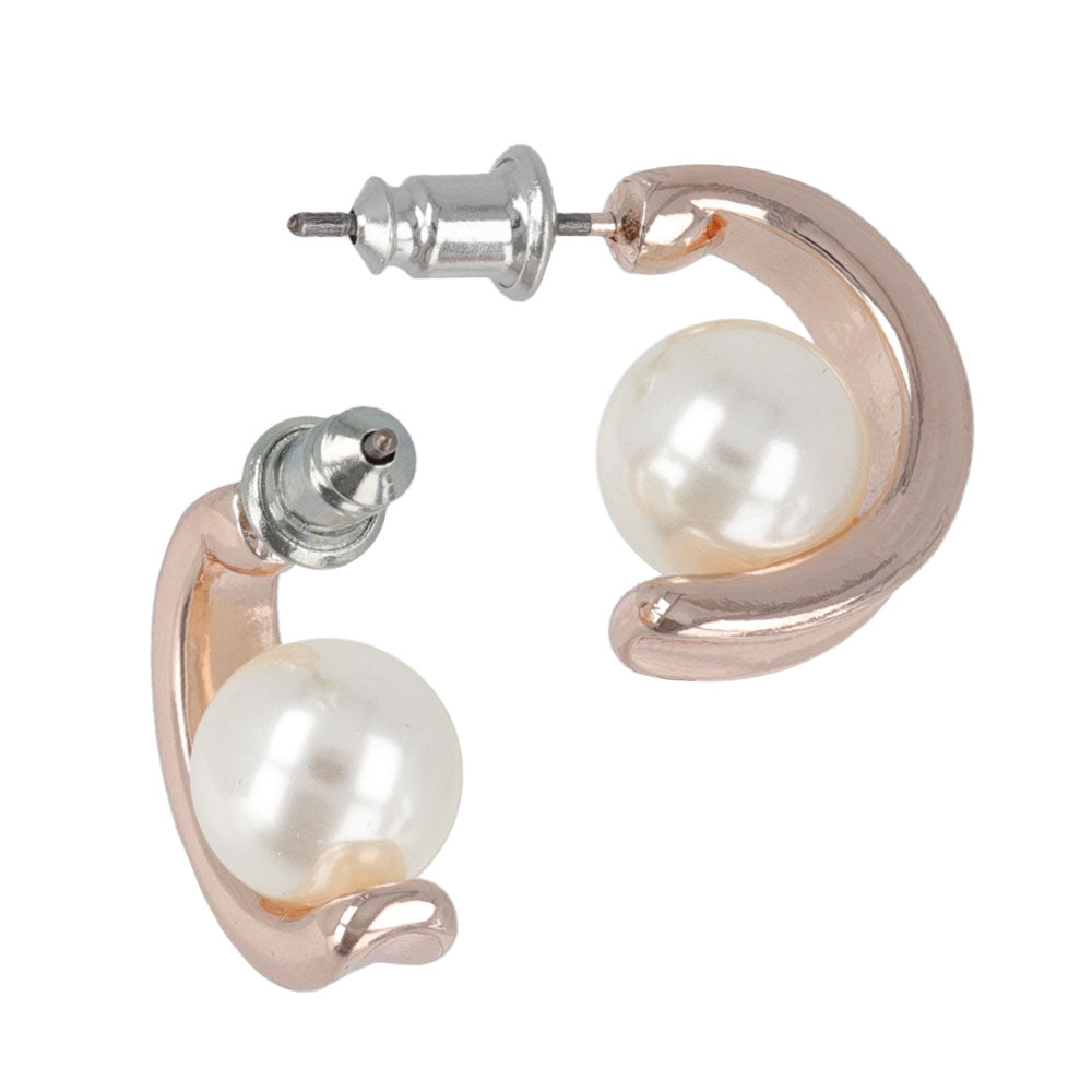 Rose Silver Curl Pearl Earrings