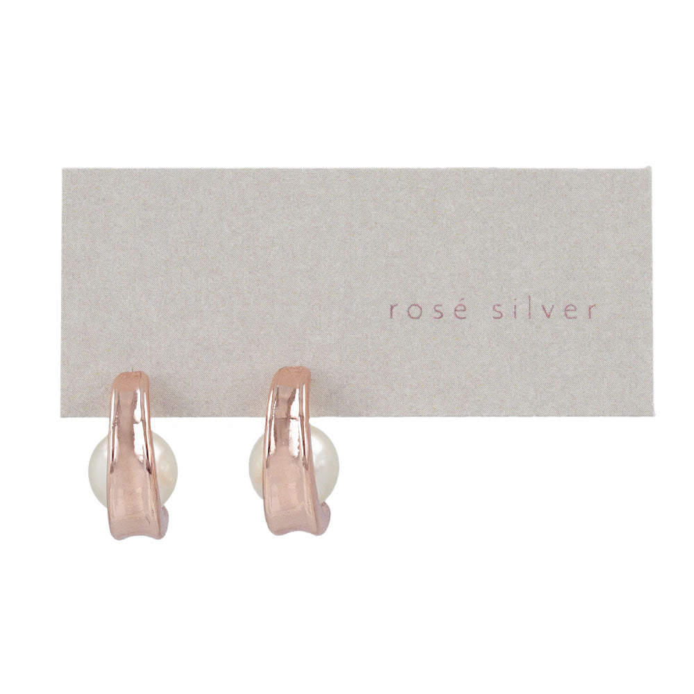 Rose Silver Curl Pearl Earrings