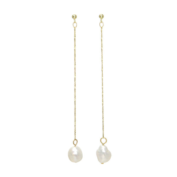 Freshwater Pearl Long Drop Earrings - Gold