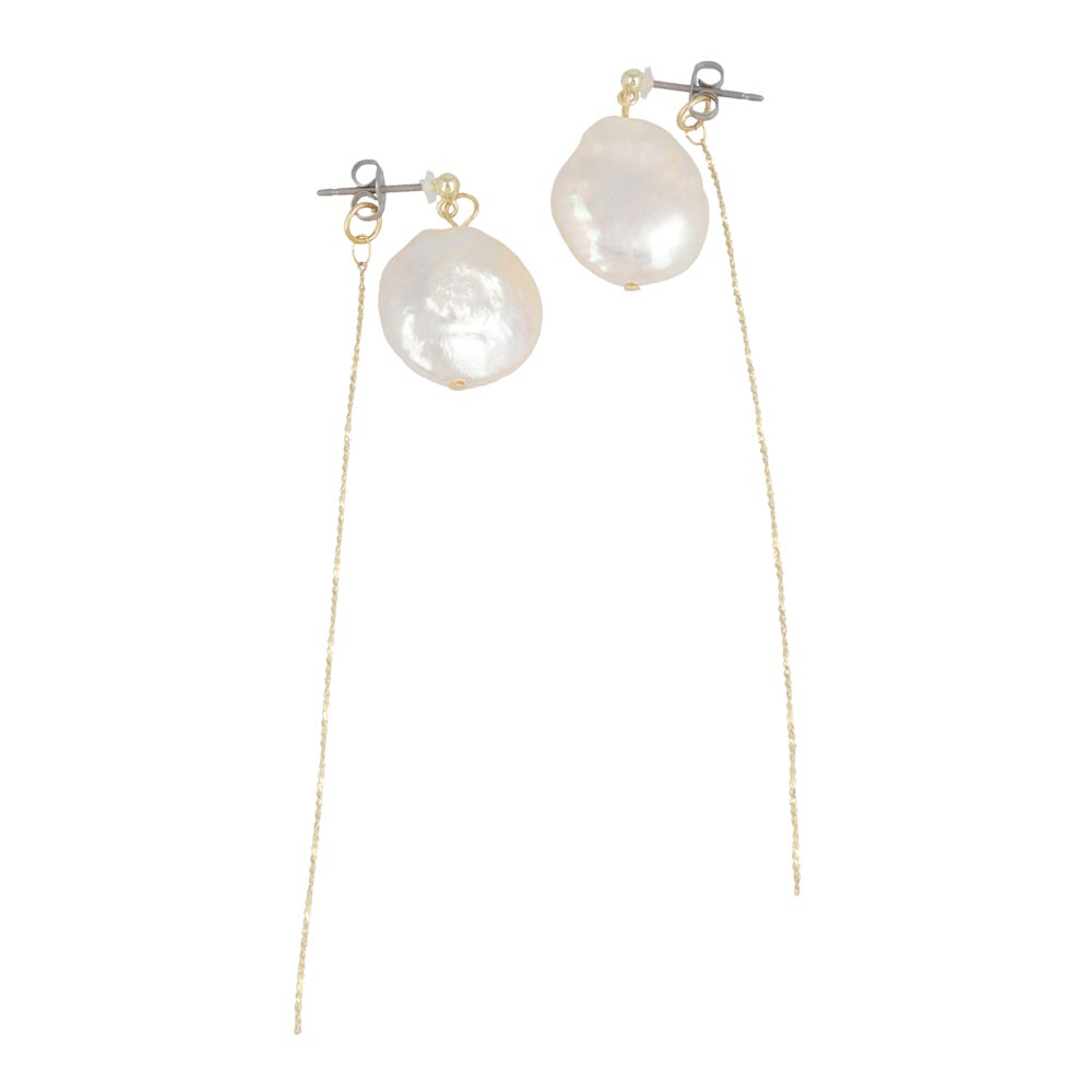 Round Freshwater Pearl Drop Chain Earrings