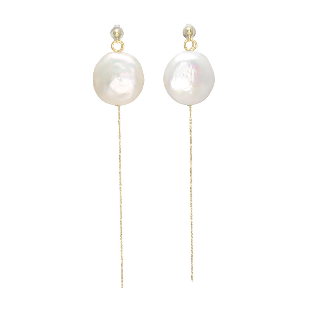 Round Freshwater Pearl Drop Chain Earrings