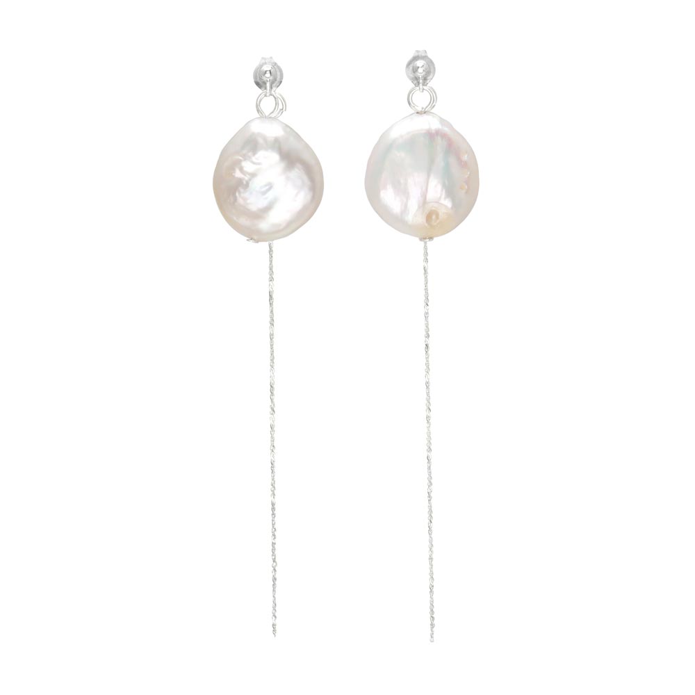 Round Freshwater Pearl Drop Chain Earrings